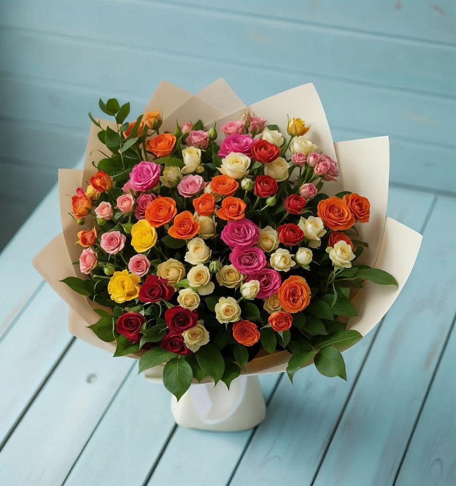 Букет Микс из разноцветных кустовых роз в Александровске