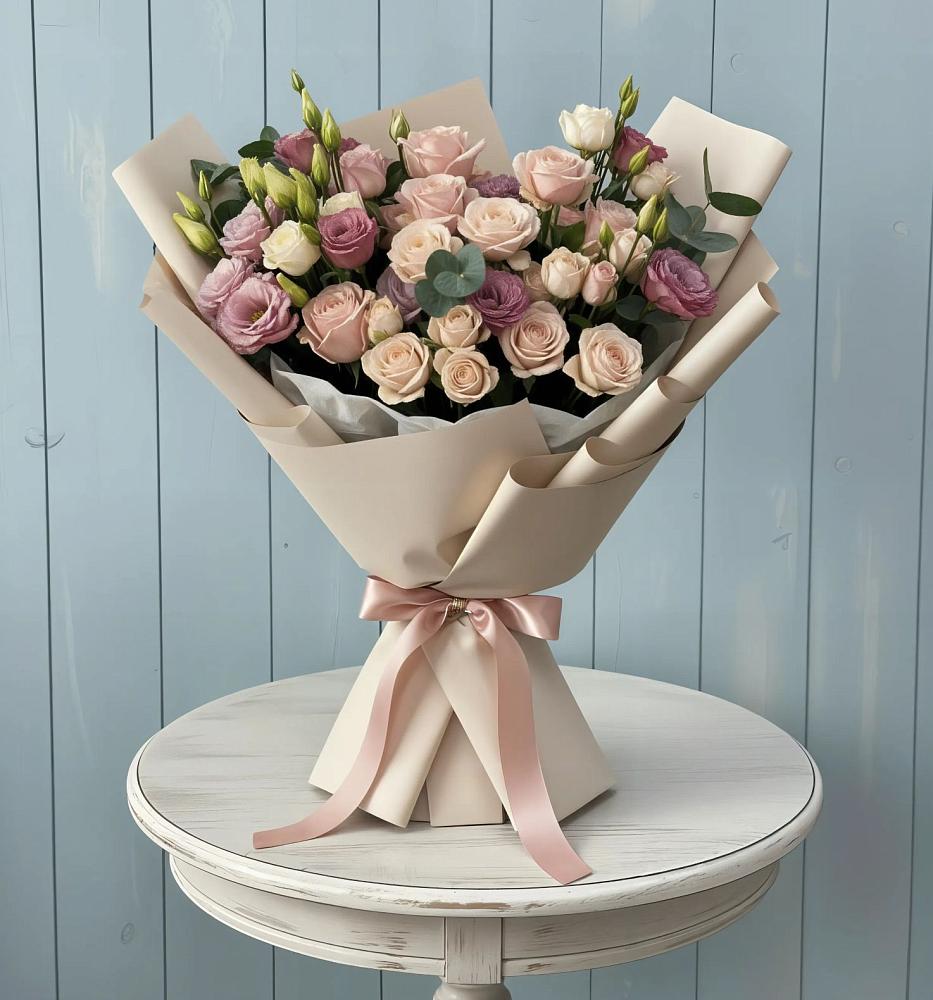 Букет цветов из: Розы и Лизиантусы в Александровске