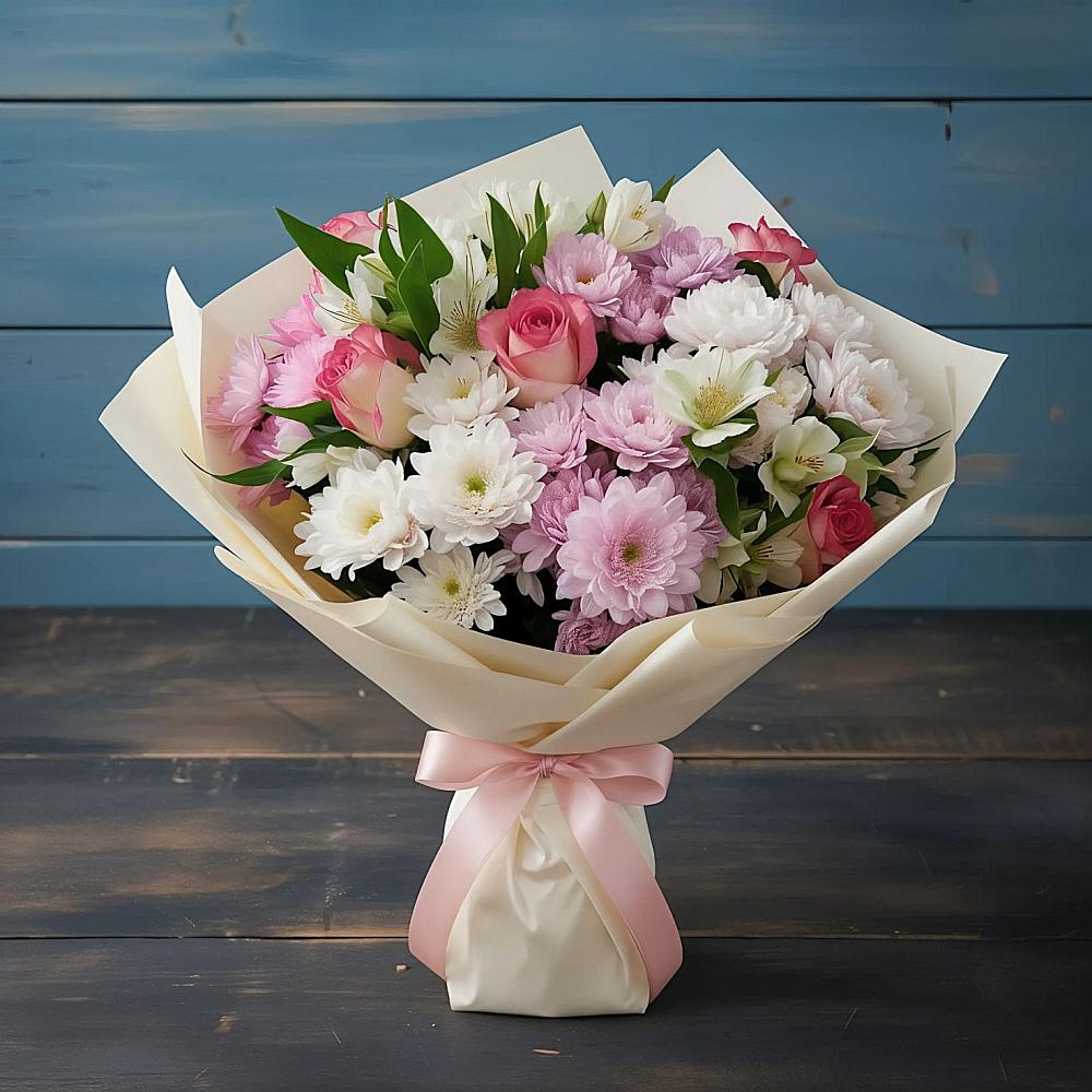 Букет цветов из: Хризантемы, Альстромерии и Розы в Александровске